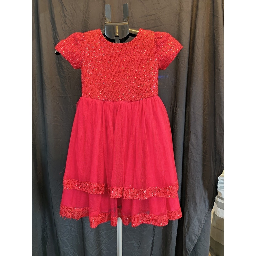 Rare Edition Girls 6x Formal Red Sequin Dress With Bow Back